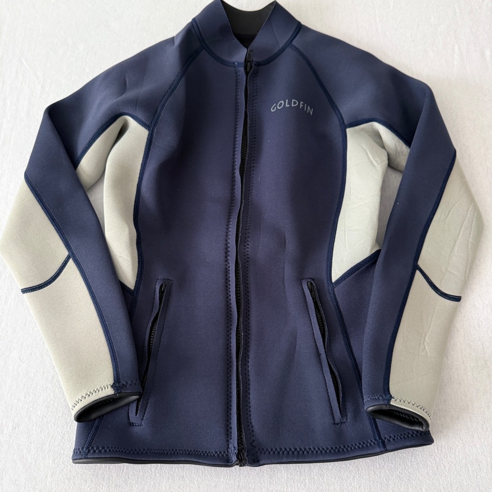 Goldfin Wetsuit Jacket Women Size S Navy Blue Neoprene Full Zip Long Sleeve
